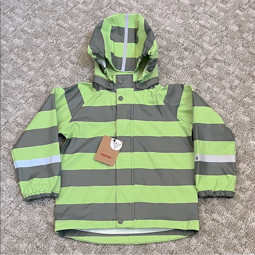 Reima Kids' Vesi Raincoat in Greyish Green Stripe - Picture 2 of 10